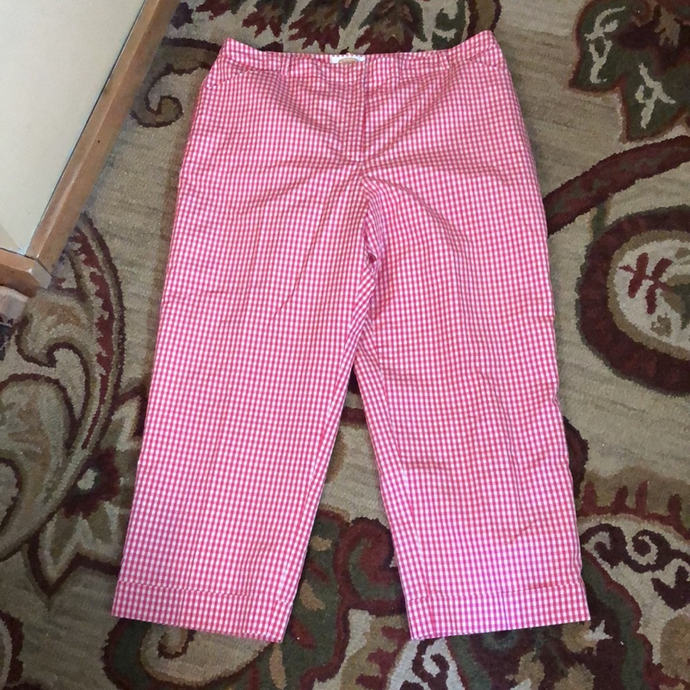 Vtg TALBOTS Size 14 Silk Cotton “Picnic Plaid” Red & White 
Flat Front USA NEW